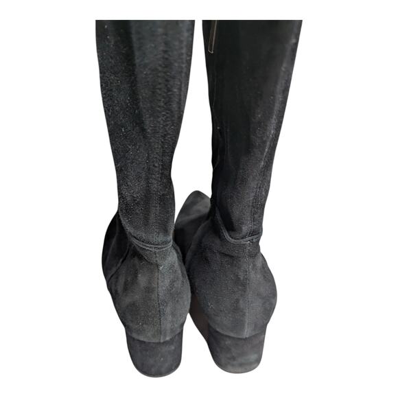Aquatalia Karly Black Suede Knee High Pointed Toe Block Heel Minimal Boots 9.5 - Picture 3 of 8
